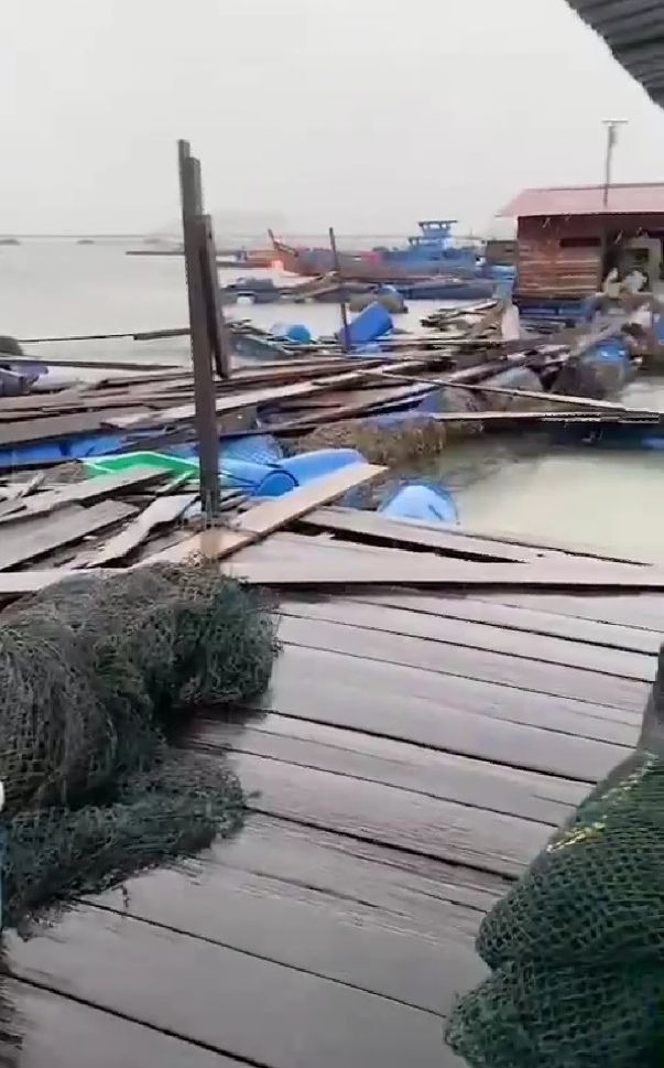 暴风雨袭高渊港口 海上养鱼场遭破坏