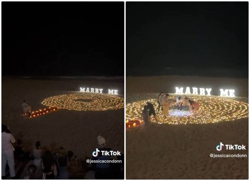 【视频】男子海边浪漫求婚 戒指掉进沙不见了!