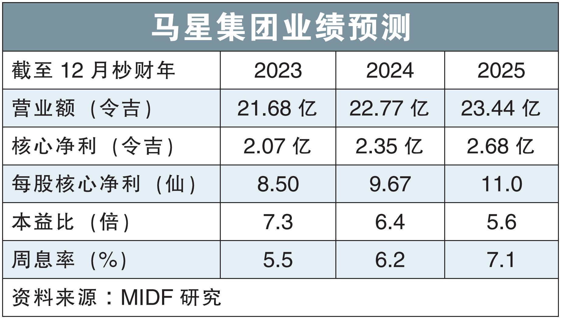 马星集团业绩预测
