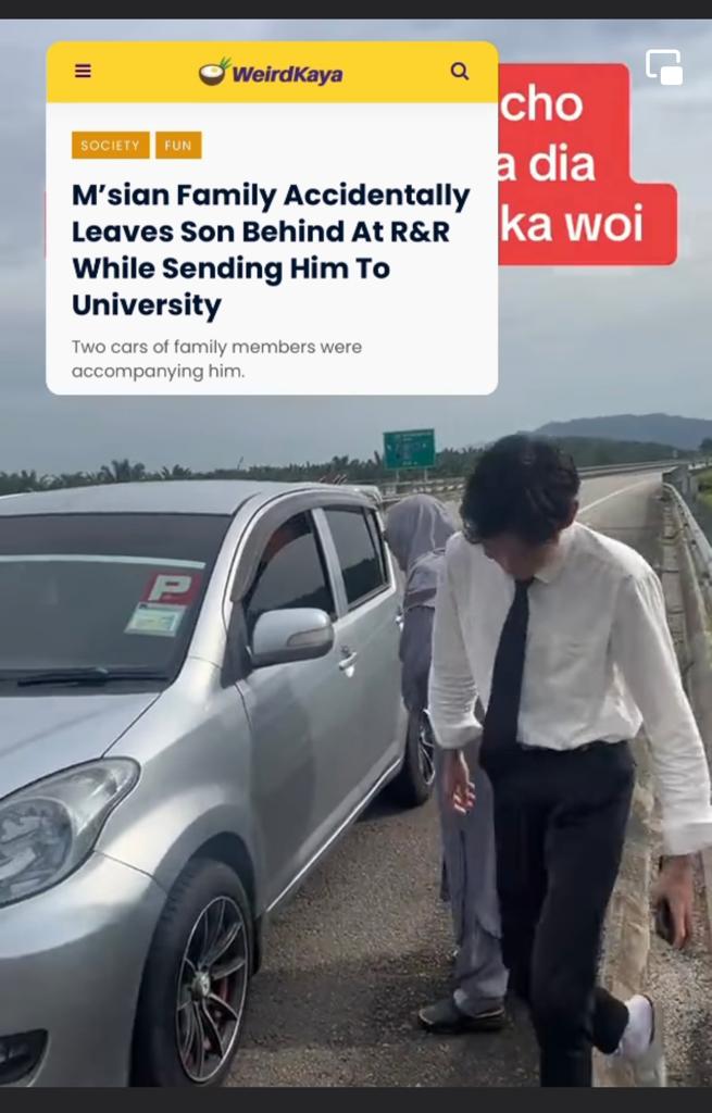 一家人乘2车送儿上大学 途中遗留儿在休息站