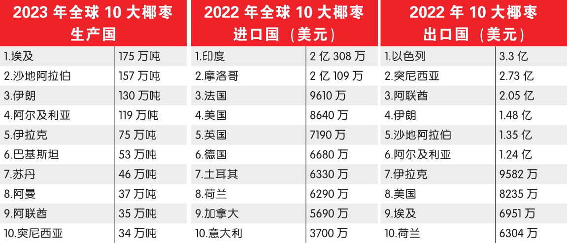 2023年全球10大椰棗國