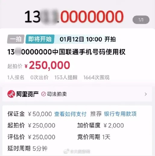 手机号码7个“0”拍出43万 法院:只有使用权