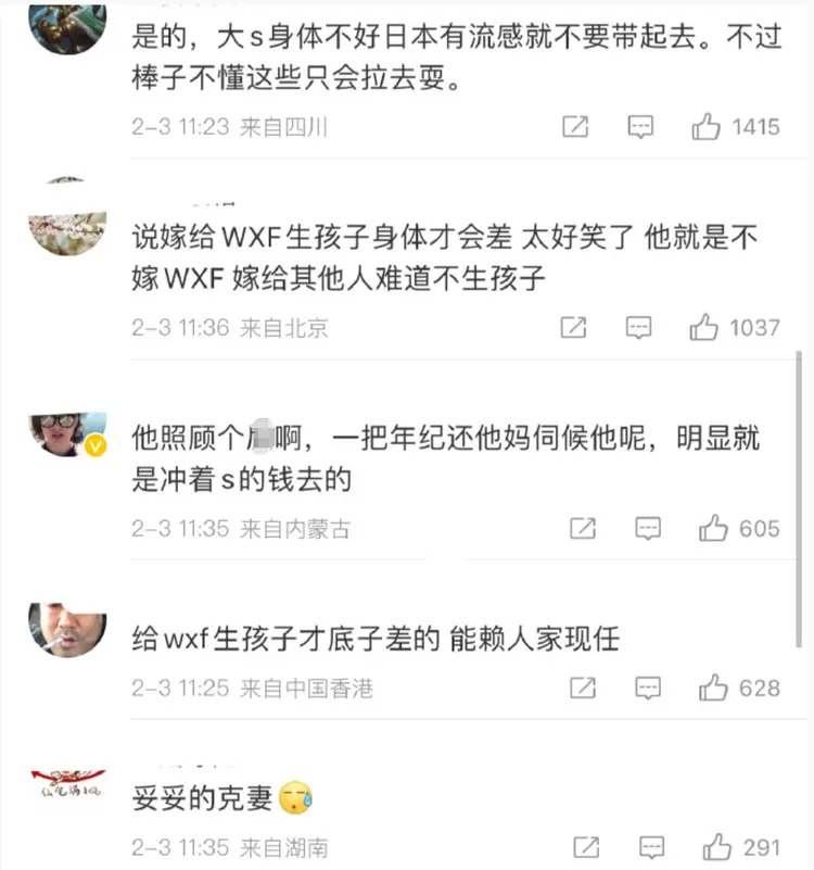 网友责备具俊晔没照顾好大S。(微博截图)