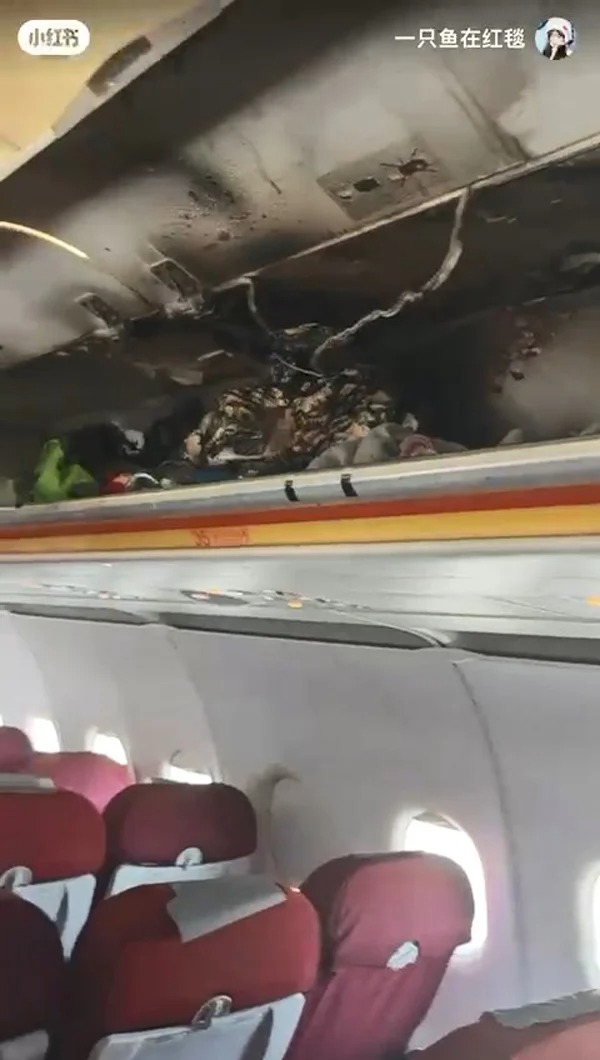疑充电宝酿祸  客机行李架起火