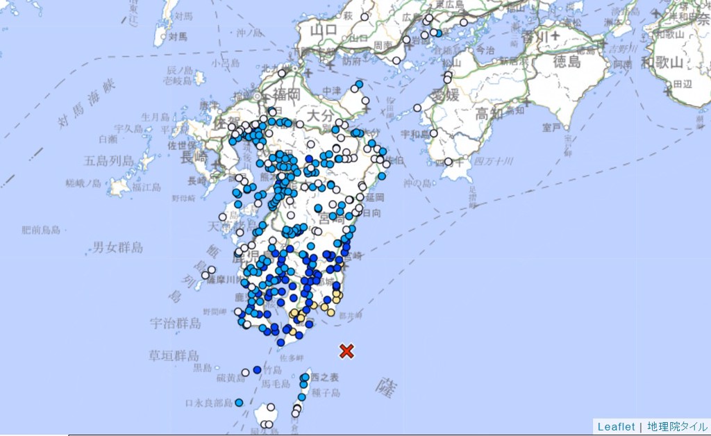 日本九州岛海域发生6级地震