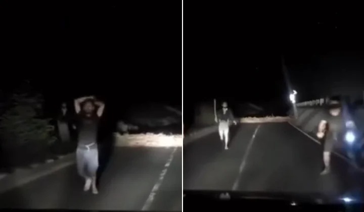 深夜开车遇持刀群男狂追