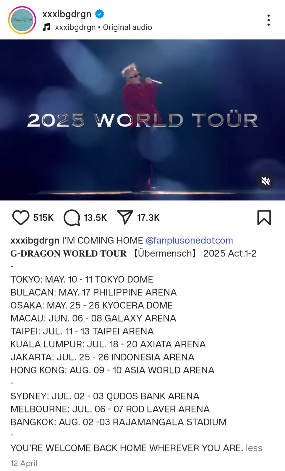 GD个人Instagram贴文