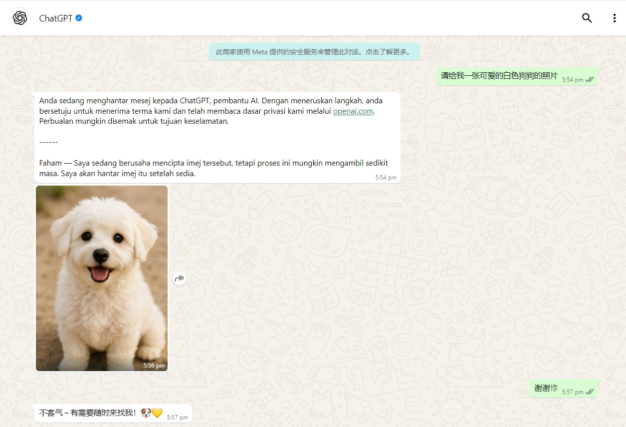 ChatGPT登陆WhatsApp
随时随地轻松生成AI图像