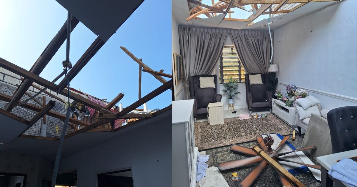 暴风雨袭击甲洞 组屋屋顶被强风掀起