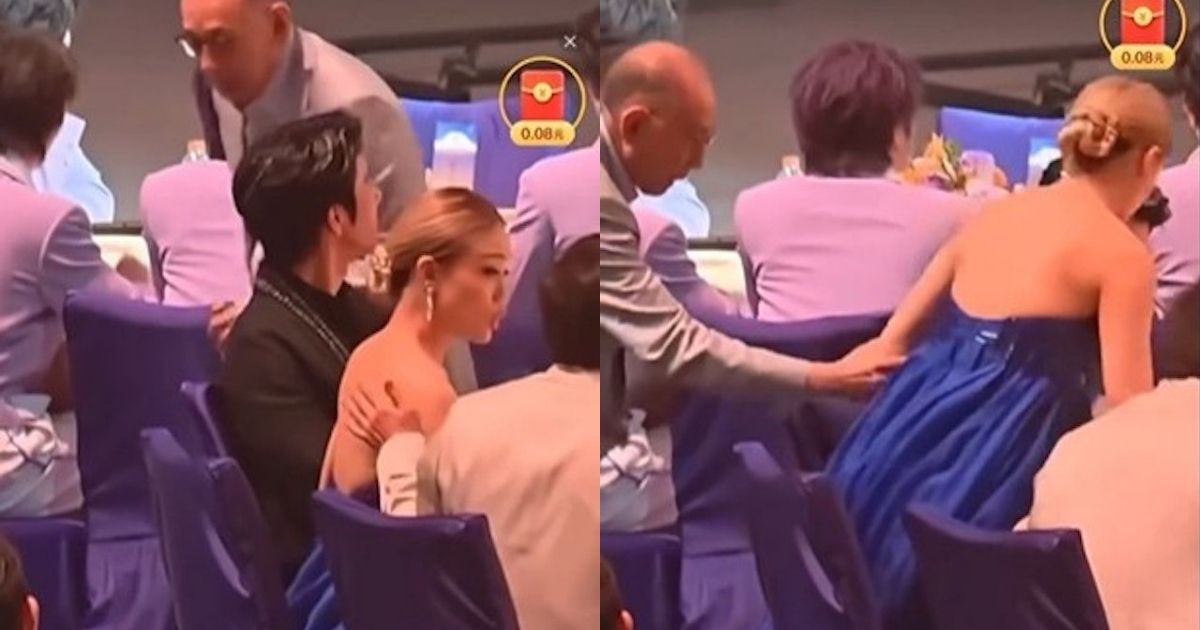 穿大露背晚装裙被成龙拍背 容祖儿突被老板拉走引热议